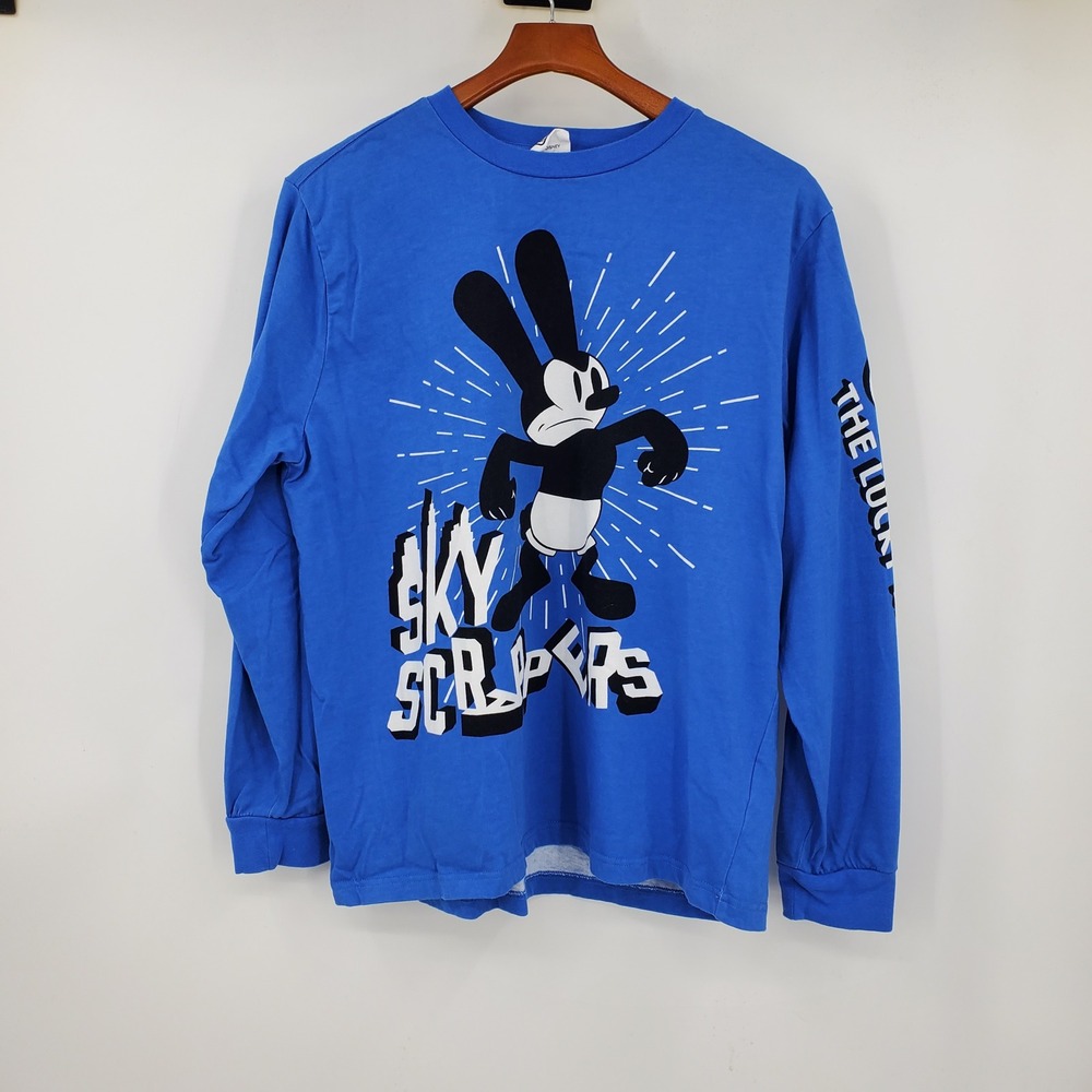 Disney Oswald The Lucky Rabbit Sky Scrapers Blue Long Sleeve Graphic Tee Large